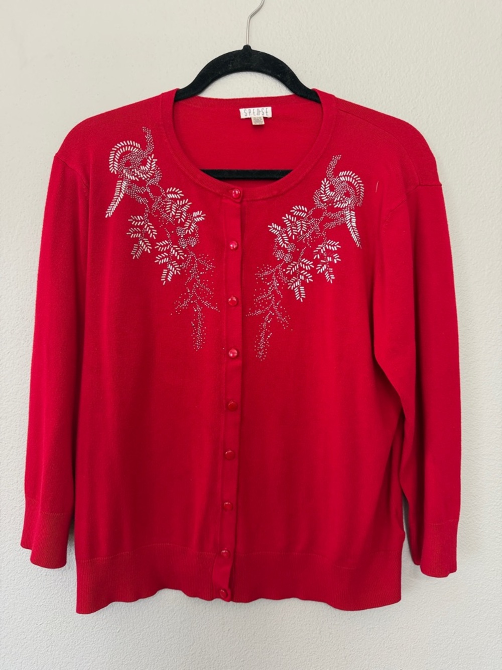 VTG Spense Women’s Red Embellished Cardigan XL Button Up‎ Long Sleeve